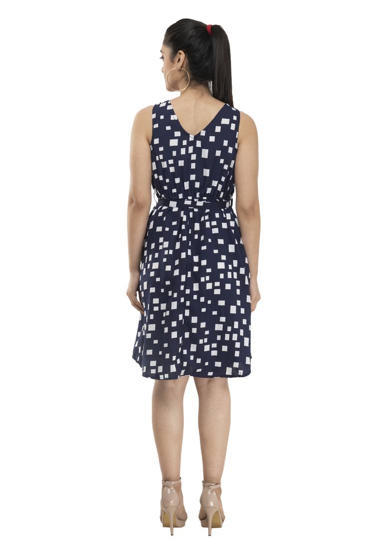 blue crepe printed dress