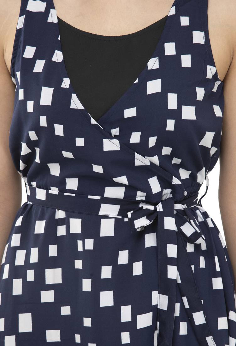 blue crepe printed dress