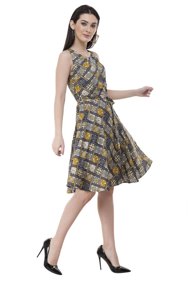 Multicolor crepe printed dress