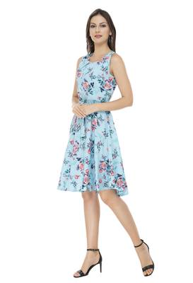blue crepe printed dress 1