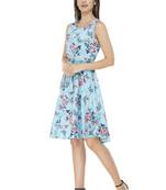 blue crepe printed dress