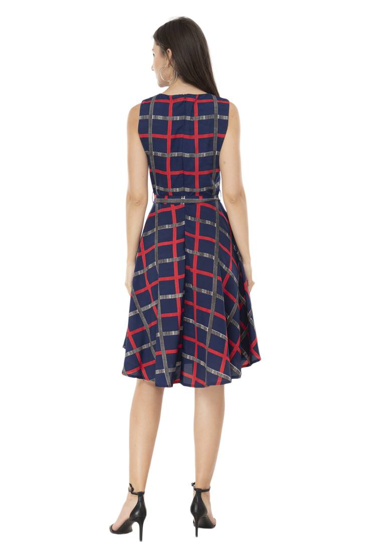 blue crepe printed dress