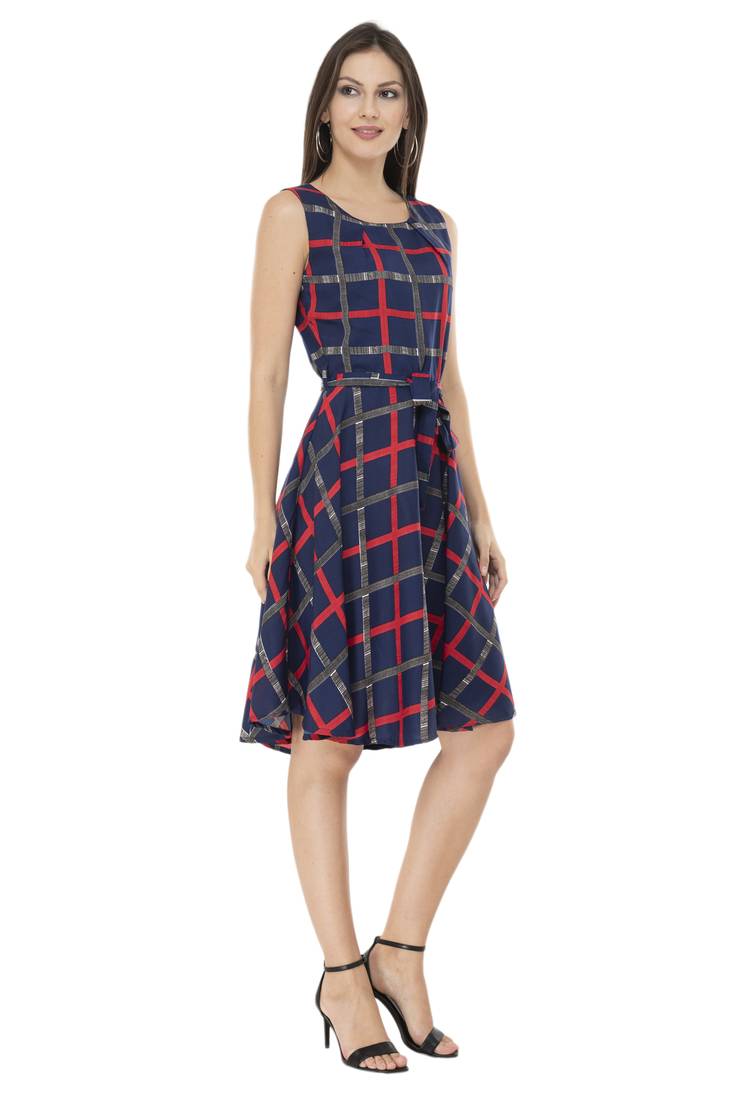 blue crepe printed dress