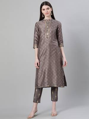 Grey printed art silk kurtas-and-kurtis 1