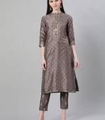 Grey printed art silk kurtas-and-kurtis