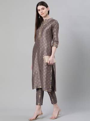 Grey printed art silk kurtas-and-kurtis 5