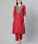 Red printed art silk kurtas-and-kurtis