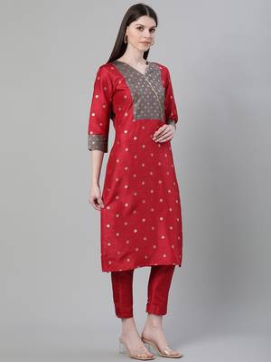 Red printed art silk kurtas-and-kurtis 2