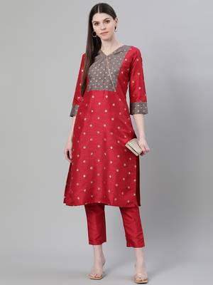 Red printed art silk kurtas-and-kurtis 5