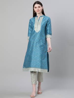 Blue printed art silk kurtas-and-kurtis 1
