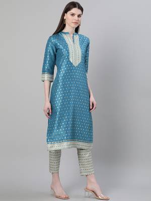 Blue printed art silk kurtas-and-kurtis 2