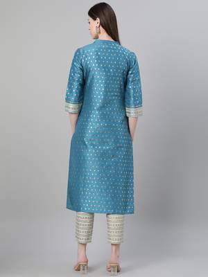 Blue printed art silk kurtas-and-kurtis 3
