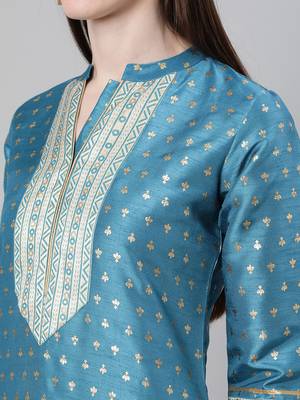 Blue printed art silk kurtas-and-kurtis 4