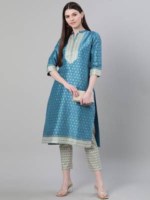 Blue printed art silk kurtas-and-kurtis 5