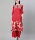 Red printed art silk kurtas-and-kurtis