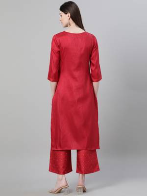 Red printed art silk kurtas-and-kurtis 3