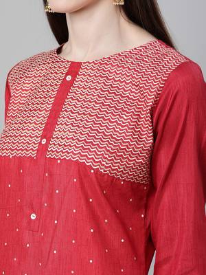 Red printed art silk kurtas-and-kurtis 4