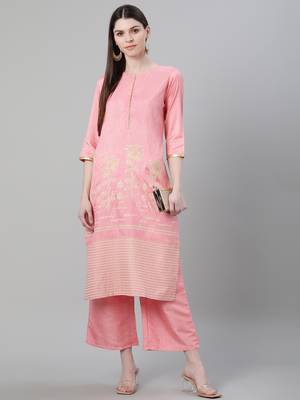 Pink printed art silk kurtas-and-kurtis 1