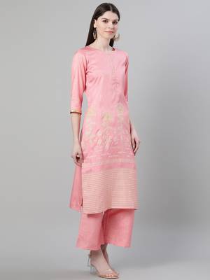 Pink printed art silk kurtas-and-kurtis 2