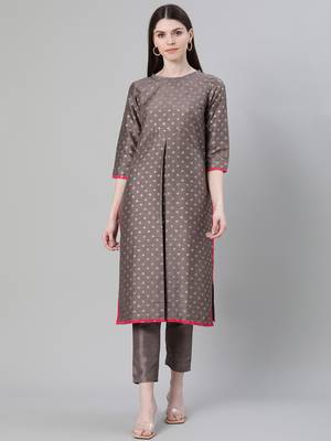 Grey printed art silk kurtas-and-kurtis 1
