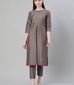 Grey printed art silk kurtas-and-kurtis