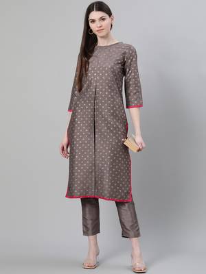 Grey printed art silk kurtas-and-kurtis 5