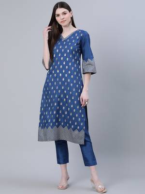 Blue printed art silk kurtas-and-kurtis 1