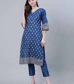 Blue printed art silk kurtas-and-kurtis