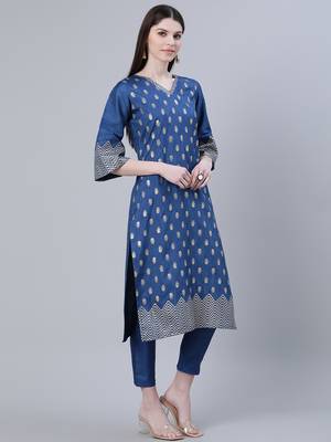 Blue printed art silk kurtas-and-kurtis 2
