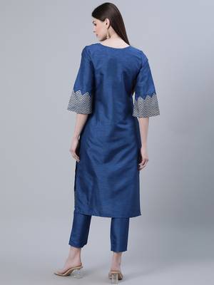 Blue printed art silk kurtas-and-kurtis 3