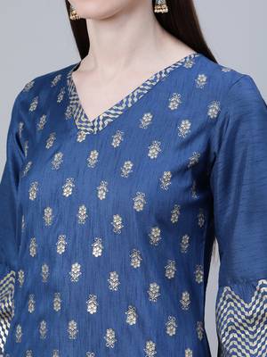 Blue printed art silk kurtas-and-kurtis 4