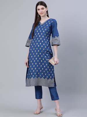 Blue printed art silk kurtas-and-kurtis 5