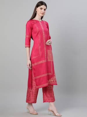 Pink printed art silk kurtas-and-kurtis 2