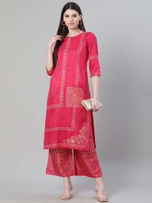 Pink printed art silk kurtas-and-kurtis 5