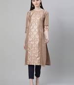 Brown printed art silk kurtas-and-kurtis