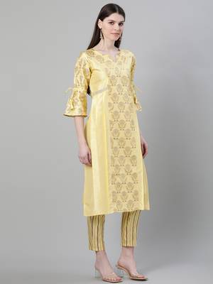 Yellow printed art silk kurtas-and-kurtis 2