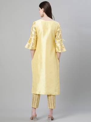 Yellow printed art silk kurtas-and-kurtis 3