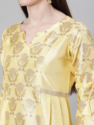 Yellow printed art silk kurtas-and-kurtis 4