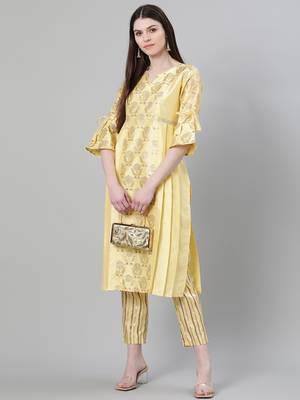 Yellow printed art silk kurtas-and-kurtis 5