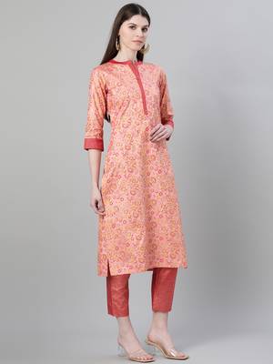 Pink printed art silk kurtas-and-kurtis 2