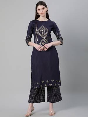 Blue printed art silk kurtas-and-kurtis 1