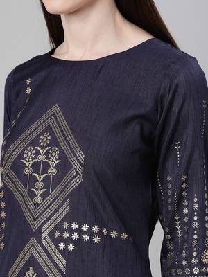 Blue printed art silk kurtas-and-kurtis 4