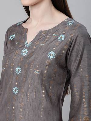 Grey printed art silk kurtas-and-kurtis 4