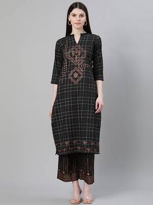 Black printed art silk kurtas-and-kurtis 1