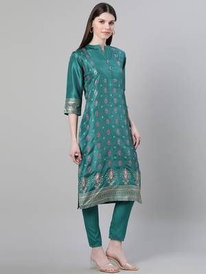 Green printed art silk kurtas-and-kurtis 2