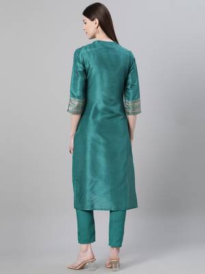 Green printed art silk kurtas-and-kurtis 3