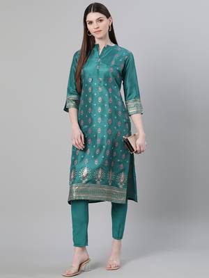 Green printed art silk kurtas-and-kurtis 5
