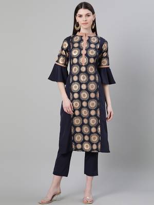 Blue printed crepe kurtas-and-kurtis 1