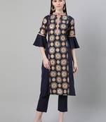 Blue printed crepe kurtas-and-kurtis