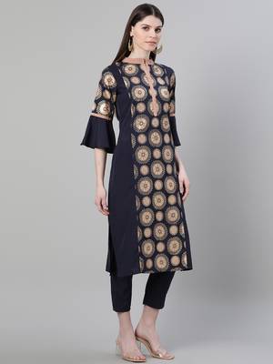 Blue printed crepe kurtas-and-kurtis 2